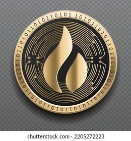 Huobi Token (HT) cryptocurrency golden coin isolated in transparent background. Virtual currency token symbol vector illustration based on cryptography and block chain technology.