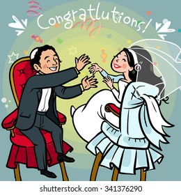 Hupa - jewish wedding ceremony. Happy wedding greeting card and invitation. Vector illustration