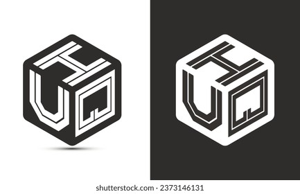 HUQ Buchstaben Logo Design mit Illustrator Würfel Logo, Vektorlogo moderne Schrift Schriftart überlappen Stil. Premium Business Logo Symbol. Weiße Farbe auf schwarzem Hintergrund