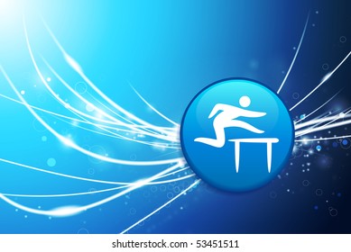 Hurdle Button on Blue Abstract Light Background Original Illustration