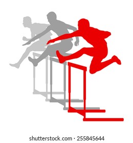 Hurdle Race Man Barrier Running Vector Background Winner Overcoming Difficulties Concept