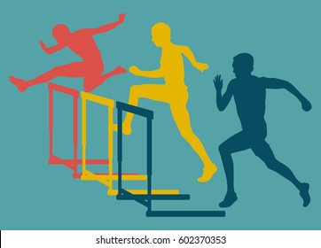 Hurdle Race Man Jumping Over Obstacle Vector Background