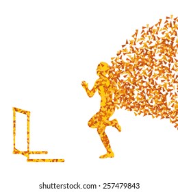 Hurdle racer woman barrier running vector background. Winner overcoming difficulties concept
