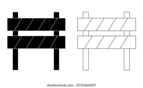 Hurdle roadblock sign, safety protectot icon, symbol. Boundary fence, equipment. security system. Road barrier.