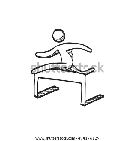 Hurdle run icon in doodle sketch lines. Sport competition running sprint challenge