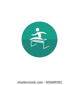 Hurdle run icon in flat color circle style. Sport competition running sprint challenge