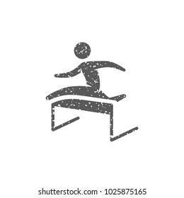 Hurdle run icon in grunge texture. Vintage style vector illustration.