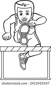 Hurdle Run line vector illustration isolated on white background