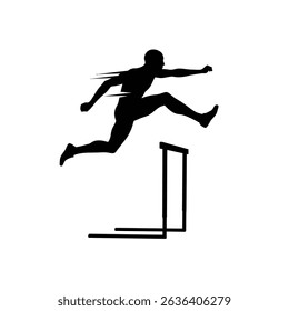 Hurdler Clearing Hurdle Black Silhouette Icon Leg Extended High Track and Field Sports Art