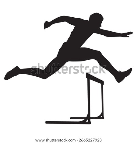 Hurdler Clearing Hurdle Silhouette Vector on White Background