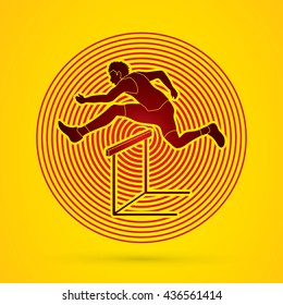 Hurdler hurdling designed on cycle light background graphic vector.