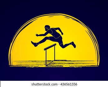 Hurdler hurdling designed on moonlight background graphic vector.