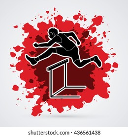 Hurdler hurdling designed on splatter blood background graphic vector.