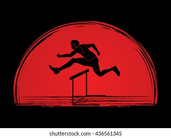 Hurdler hurdling designed on sunset background graphic vector.