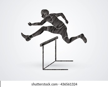Hurdler hurdling designed using black grunge brush graphic vector.