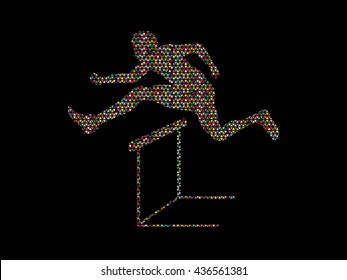 Hurdler hurdling designed using colorful mosaic graphic vector.