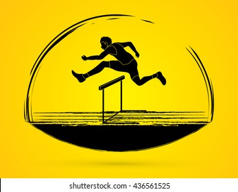 Hurdler hurdling graphic vector.