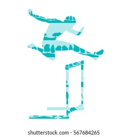 Hurdler in race vector background concept made of forest trees fragments isolated on white
