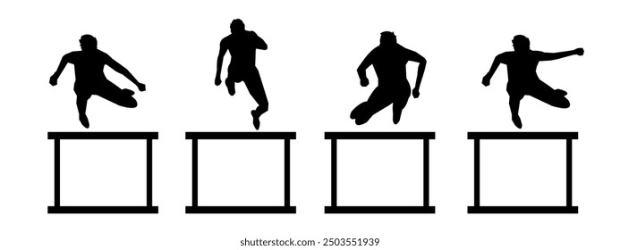 Hurdler silhouette collection set. Vector illustration.