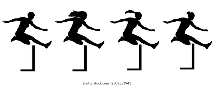 Hurdler Silhouette Kollektion Set. Vektorgrafik.