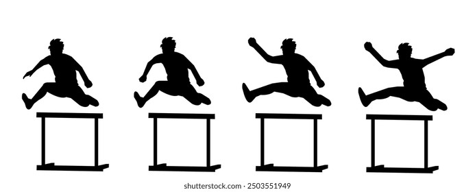 Hurdler silhouette collection set. Vector illustration.