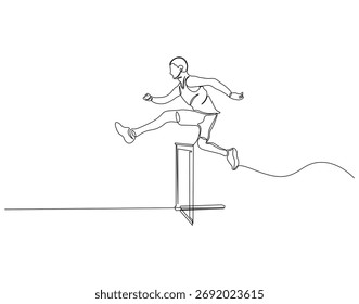 Hurdles continuous line. Continuous one line drawing of person practicing jumping in hurdles. Athletic sports concept. Single line drawing
