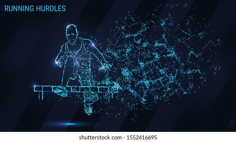 Hurdling is made up of particles. The hurdles are composed of dots and circles. Man running hurdles.