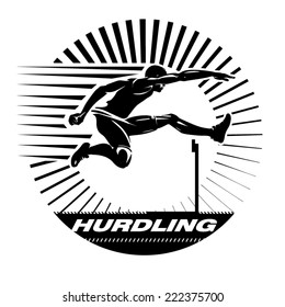 Hurdling. Vector illustration in the engraving style