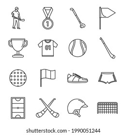 Hurling game icons set. Outline set of hurling game vector icons for web design isolated on white background