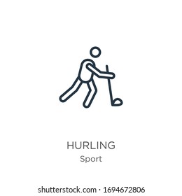 Hurling icon. Thin linear hurling outline icon isolated on white background from sport collection. Line vector sign, symbol for web and mobile