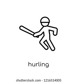 hurling icon. Trendy modern flat linear vector hurling icon on white background from thin line sport collection, editable outline stroke vector illustration
