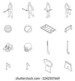 Hurling icons set. Isometric set of hurling vector icons for web design isolated on white background outline