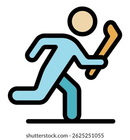 Hurling running player icon. Outline hurling running player vector icon color flat isolated
