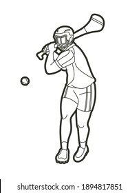 Hurling sport male player action cartoon graphic vector