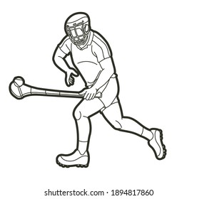 Hurling sport male player action cartoon graphic vector