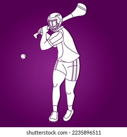 Hurling Sport Player Action Cartoon Graphic Vector