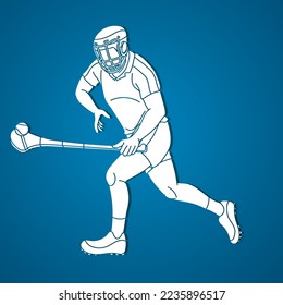 Hurling Sport Player Action Cartoon Graphic Vector