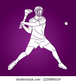 Hurling Sport Player Action Cartoon Graphic Vector