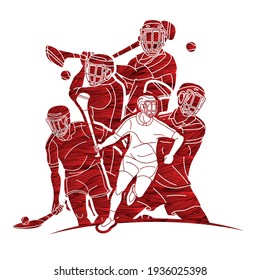 Hurling sport players action. Hurley sport cartoon graphic vector