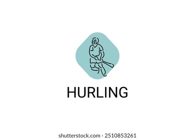 hurling sport vector line icon. an athlete playing hurling. sport pictogram, vector illustration.