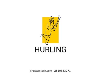 hurling sport vector line icon. an athlete playing hurling. sport pictogram, vector illustration.