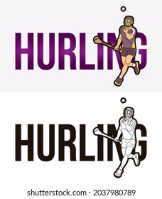 Hurling Text with Sport Player Graphic Vector