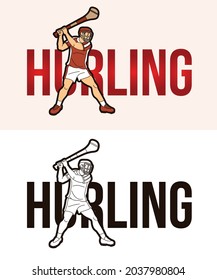 Hurling Text with Sport Player Graphic Vector