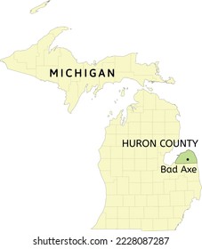 Huron County and city of Bad Axe location on Michigan state map