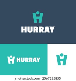 Hurray Logo. Letter H Combination Cheerful Human Person Symbol Vector Icon Modern Bold Design Template