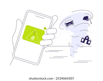 Hurricane alarm abstract concept vector illustration. Person getting notification about hurricane on smartphone, ecology industry, environmental problem and modern technology abstract metaphor.