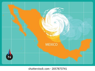 Hurricane approaches Mexico. Editable Clip Art.