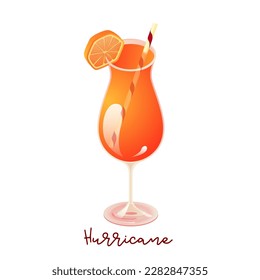 Hurricane cocktail. Summer, tropical refreshing cocktail with orange. Vector illustration