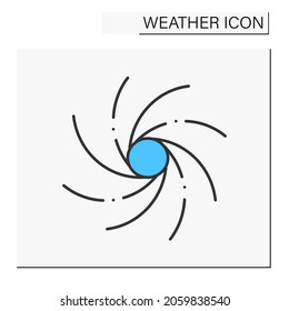 Hurricane color icon. Heavy spiralled wind. Meteorology. Typhoon, windstorm. Tornado natural disaster. Weather concept. Isolated vector illustration