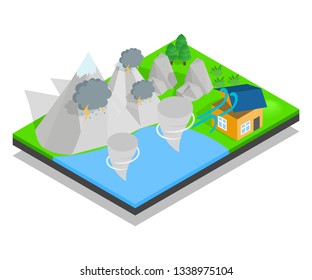 Hurricane concept banner. Isometric banner of hurricane vector concept for web, giftcard and postcard